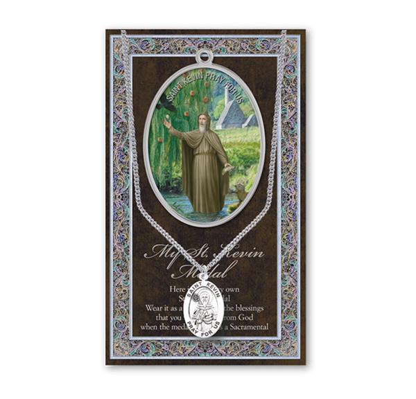 St. Kevin Biography and Folding Picture Card with a Medal & Chain # 93140
