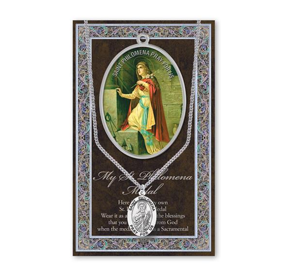 St. Philomena Biography and Folding Picture Card with a Medal & Chain # 93149