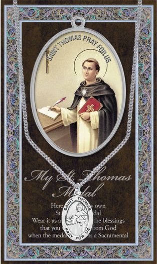 15/16" Pewter Medal with Folding Prayer Card, St. Thomas Aquinas, # 93157