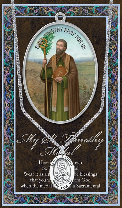15/16" Pewter Medal with Folding Prayer Card, St. Timothy, # 93159