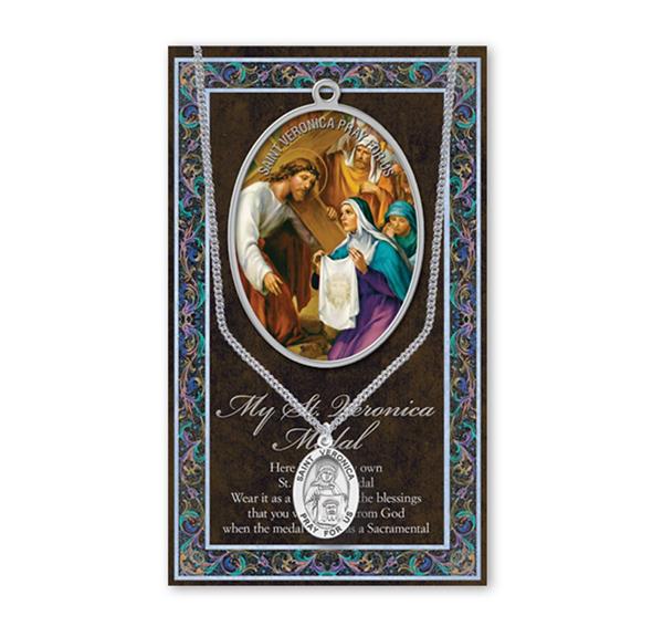 St. Veronica Biography and Folding Picture Card with a Medal & Chain # 93160