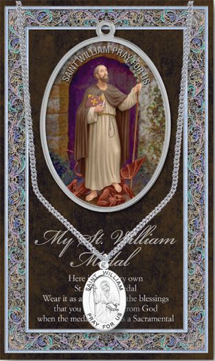 15/16" Pewter Medal with Folding Prayer Card, St. William, # 93162