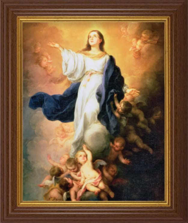 Murillo: The Immaculate Conception, 10.5"x12.5" Walnut Finished Fluted Frame, Gold Beaded Lip, Italian Print # 27078