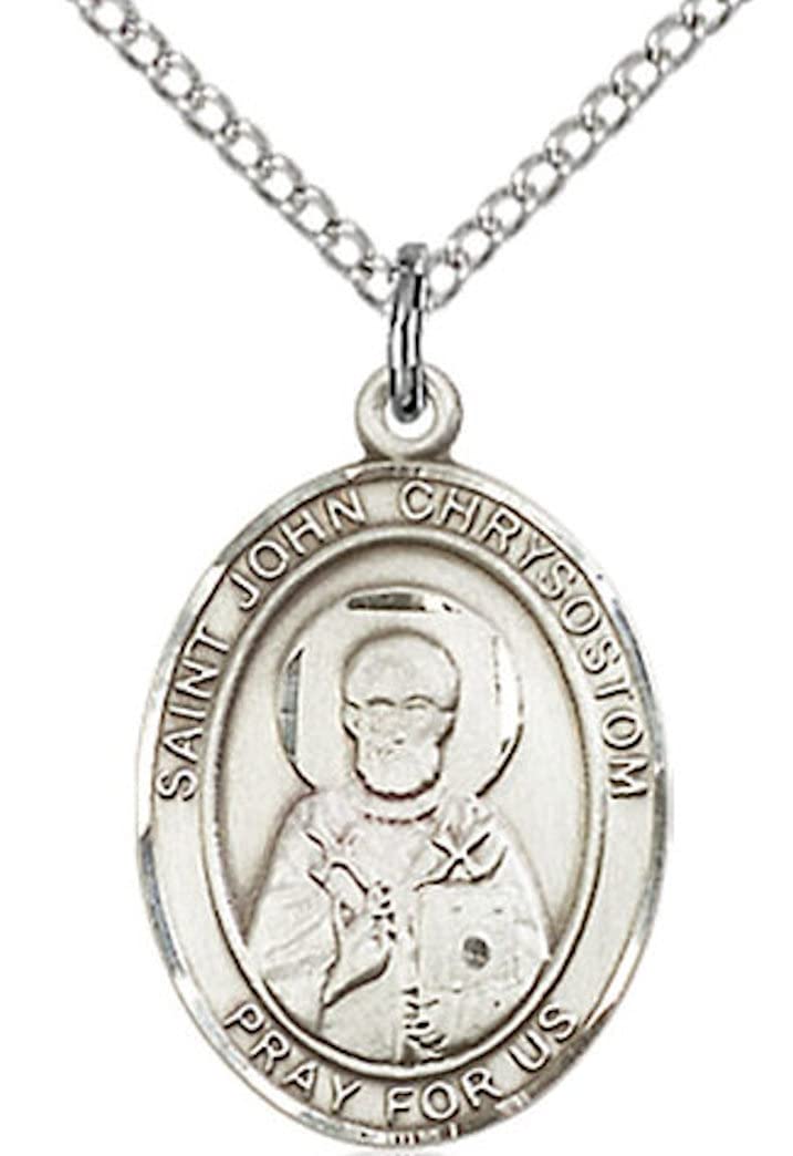 St. John Chrysostom Medal in Fine Pewter, 3/4" tall, Your Choice of Chain # 17085