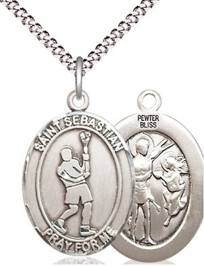 Lacrosse / St. Sebastian Medal in Fine Pewter, 3/4", Your Choice of Chain # 17445