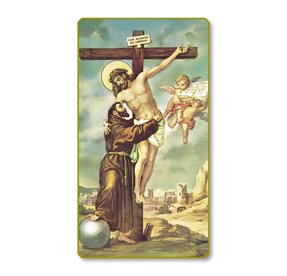Crucifixion with St. Francis Italian Paper Holy Cards, 2"x4", Blank Back, 100-Pack, # 6145