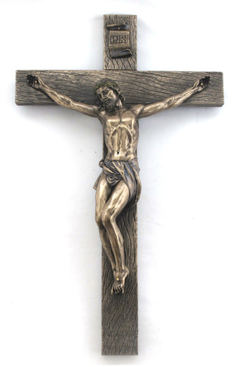 Beautiful 17" Crucifix, Resin, Bronzed, 95083