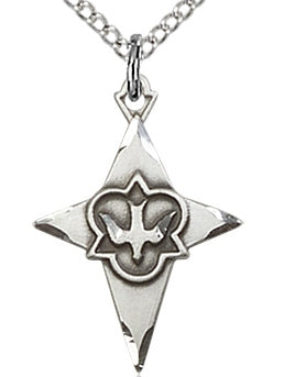 3/4" Holy Spirit Star Cross, Sterling Silver, Your Choice of Chain, # 95681