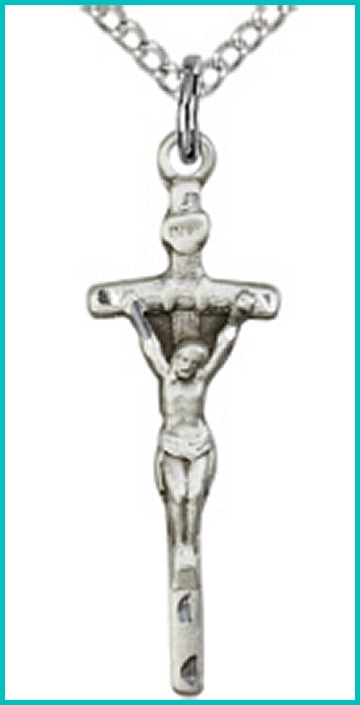 7/8" Papal Crucifix in Sterling Silver, Your Choice of Chain, # 95692