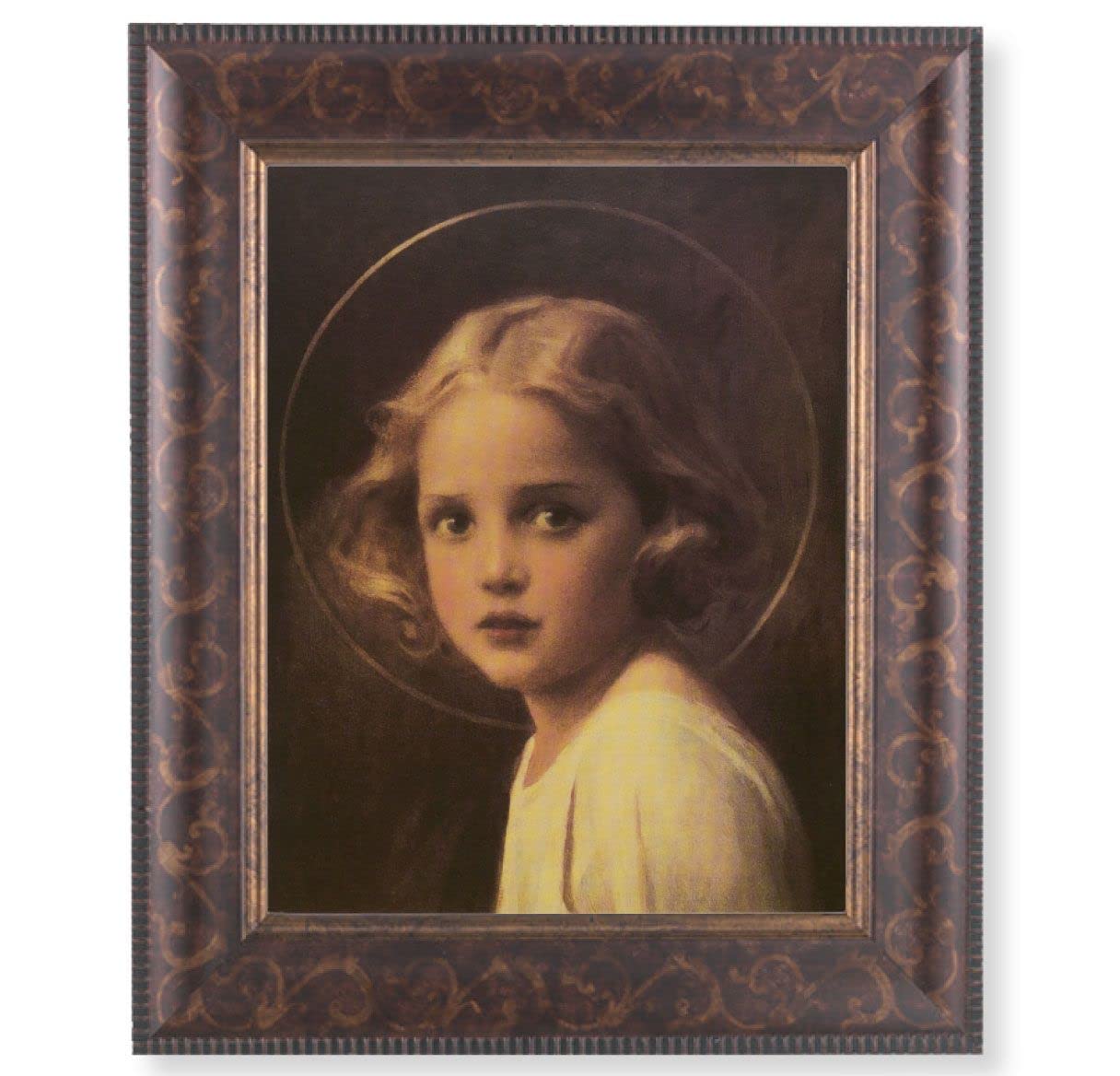 Mary Most Holy Picture, 11-1/4"x13-1/4, Antique Gold & Espresso Frame, Italian Print Under Glass # 25907