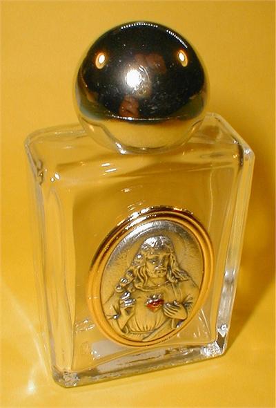 1-3/4" x 3-1/4" Glass 1.5 oz. Holy Water Bottle Sacred Heart Made in Italy., 96191