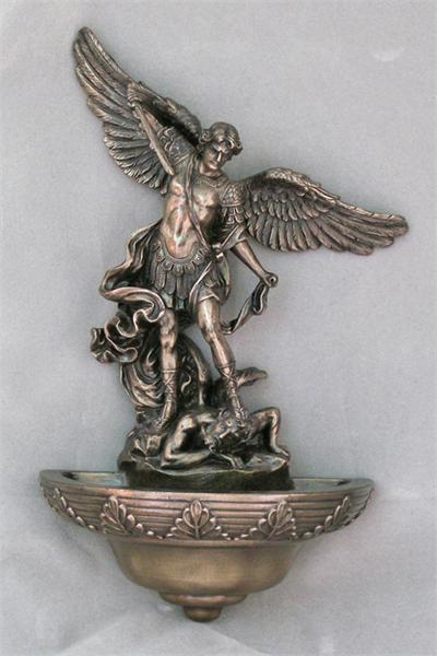 Saint Michael Bronzed Resin Holy Water Font, 9", 96240