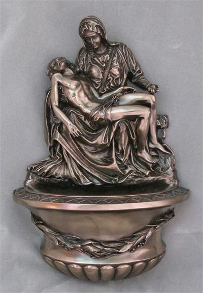 Pieta Bronzed Resin Holy Water Font, 10", 96242