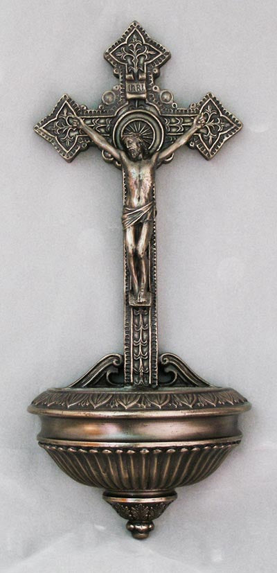 Crucifixion Holy Water Font, Cold Cast Bronze, 11", 96244