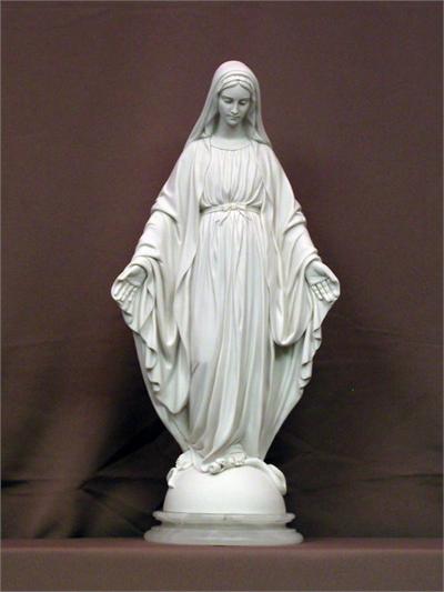 Lady of Grace in all white alabaster on a white alabaster base, 16.5". Made in Italy., 96289