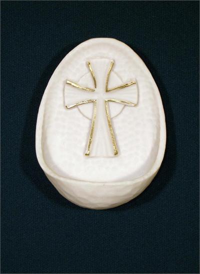 Cross Holy Water Font, White Alabaster, Gold Highlights, 3.75". Made in Italy, 2-Count Value Pack, 96301