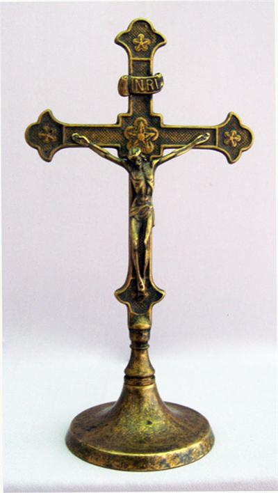 11.5" Standing Brass Crucifix, Round Base, Made in Italy, Antique finish, 96328