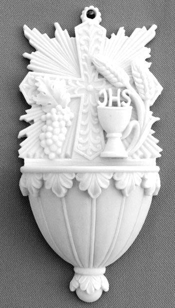 6-1/4" First Communion Holy Water Font, White Alabaster, Italian, 2-Count Value Pack # 96437