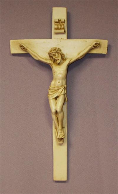 9.5" Crucifix, Lightly Antiqued Alabaster, Made in Italy, # 96443