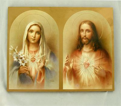 Sacred Heart of Jesus/Immaculate Heart of Mary Florentine Plaque,7-3/4", Made in Italy, 2-Count Value Pack, # 96458
