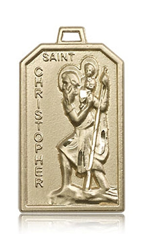 1-1/8" x 11/16" St. Christopher Medal Solid 14kt Gold, Free Chain, # 96546