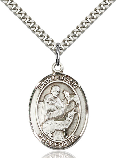 1"x3/4" Sterling Silver St. Jason Medal, 24" Chain, # 97108-sale