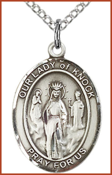 Sterling Silver Medal, 3/4"x9/16", Our Lady of Knock, Your Choice of Chain, # 97131