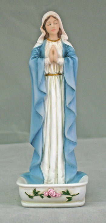 Praying Virgin Rosary Holder / Font, Hand Painted Resin, 6.25", 97195