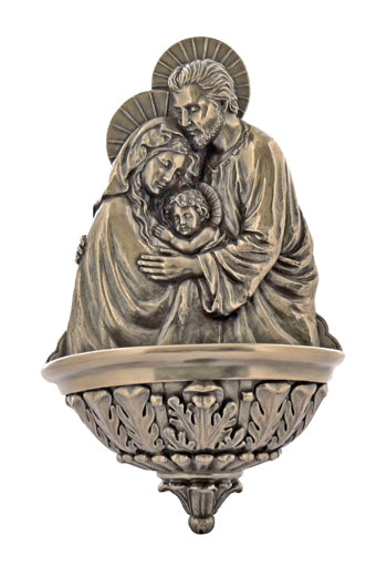 Holy Family Holy Water Font, Veronese Resin, 9", Bronzed, 97207