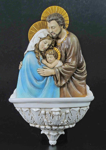 Holy Family Holy Water Font, Veronese Resin, 9", Hand Painted, 97208