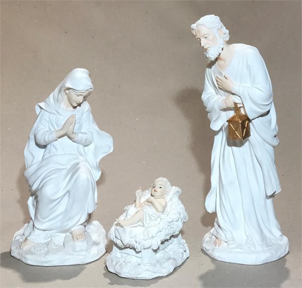 10.5" 3-pc Nativity set in White Resin with Highlights, 97213-sale