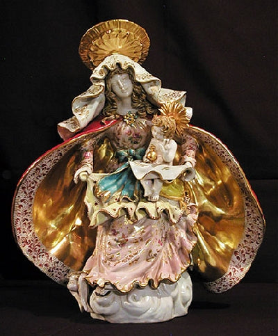 Seated Madonna & Child in hand-painted and hand-crafted ceramic, 18". Made in Italy., 97444