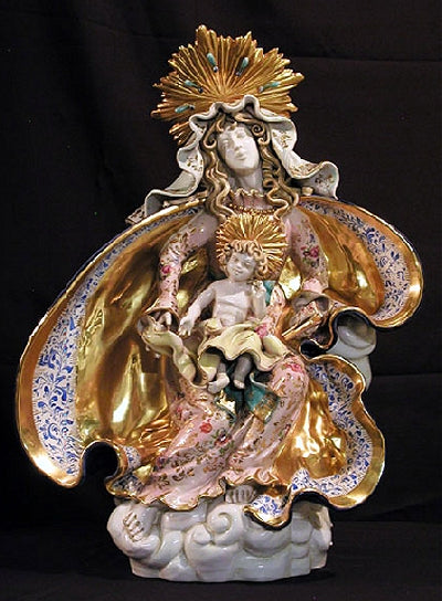 Seated Madonna & Child in hand-painted and hand-crafted ceramic, 24". Made in Italy., 97453