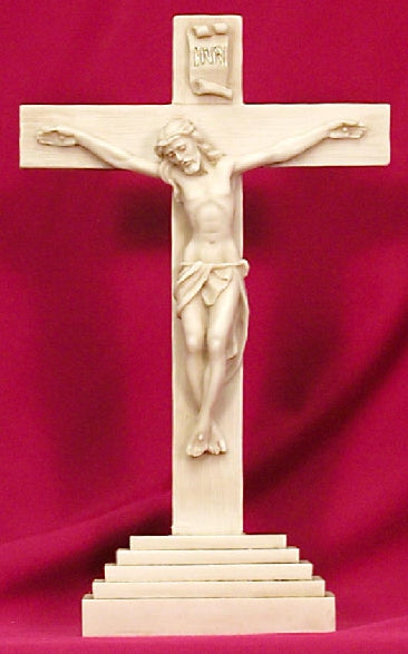 Standing Crucifix in lightly antiqued alabaster, 10.5". Made in Italy., 97516