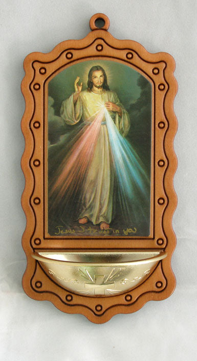 Divine Mercy Font, 3-1/2" x 7", Made in Italy, Gold and Wood Tone, 97531