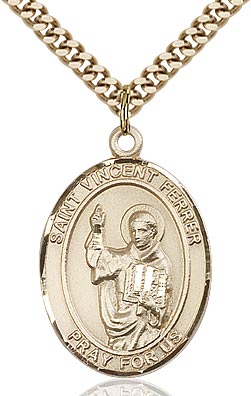 St. Vincent Ferrer Oval Medal 1"x3/4" 14kt Gold Filled, Your Choice of Chain, # 97841