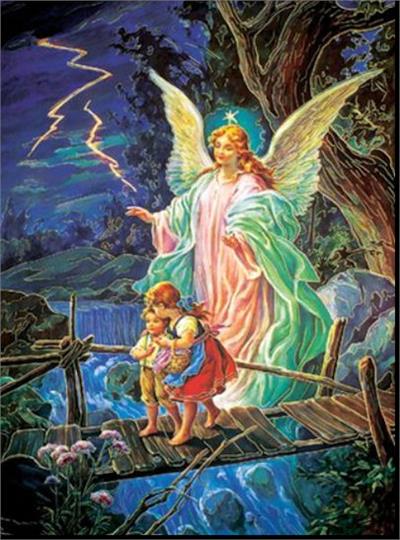 19" x 27" Poster of the Guardian Angel w/ Children, Italian gold embossed, #, 98455