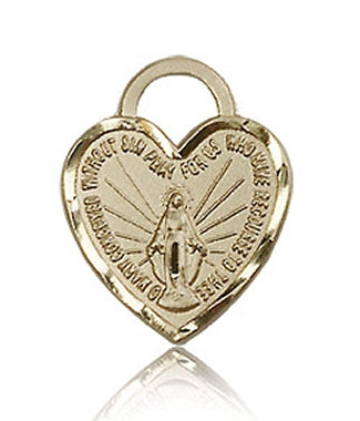 Miraculous Heart Pendant Solid 14kt Gold 9/16", Free Chain, # 98606