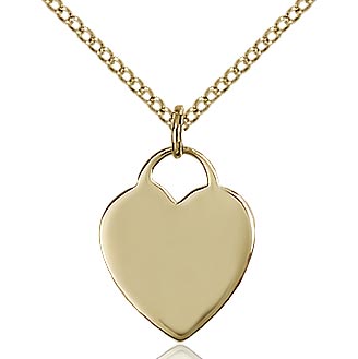 First Communion Heart Pendant Blank 14kt Gold Filled 9/16", Your Choice of Chain, # 98608