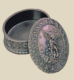 4.5" St. Michael Box, Bronzed Resin, # 98711