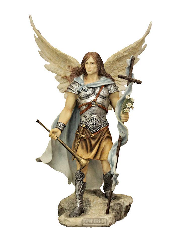 9" St. Gabriel Statue, Hand Painted Resin, # 8282
