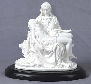 5-3/4" White Veronese Resin on Wood Base Pieta, # 99373