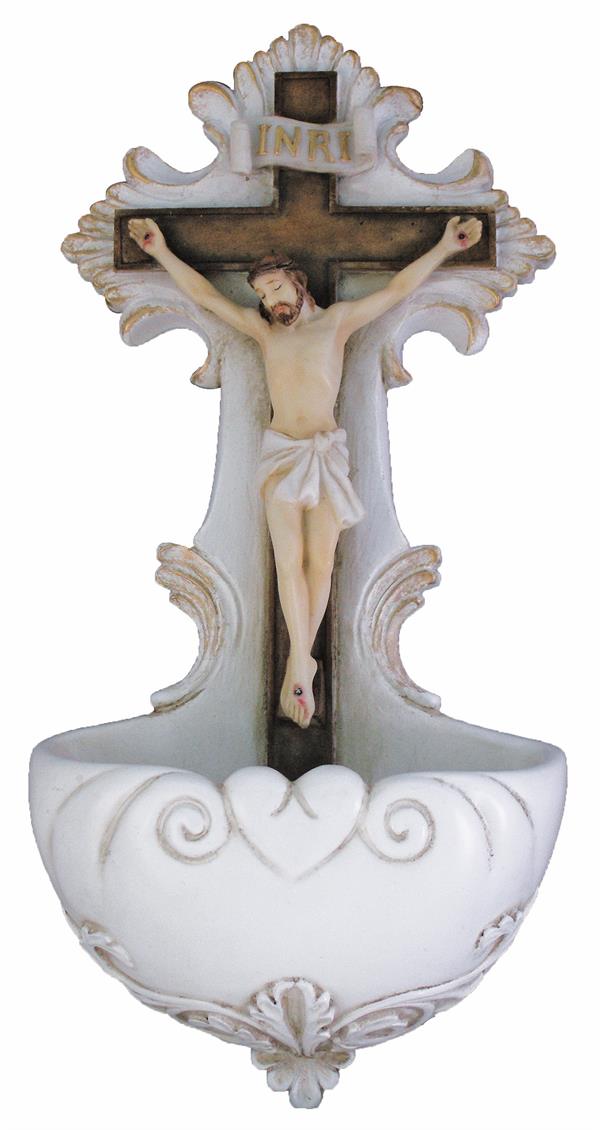 6-3/4" Hand Painted Resin Holy Water Font, # 99380