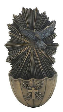 6" Cold Cast Bronzed Resin Holy Spirit Water Font, # 99382