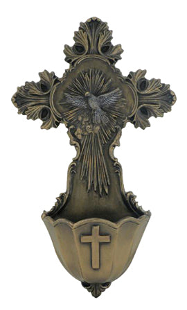 6" Cold Cast Bronzed Resin Ornate Holy Spirit Water Font, # 99388
