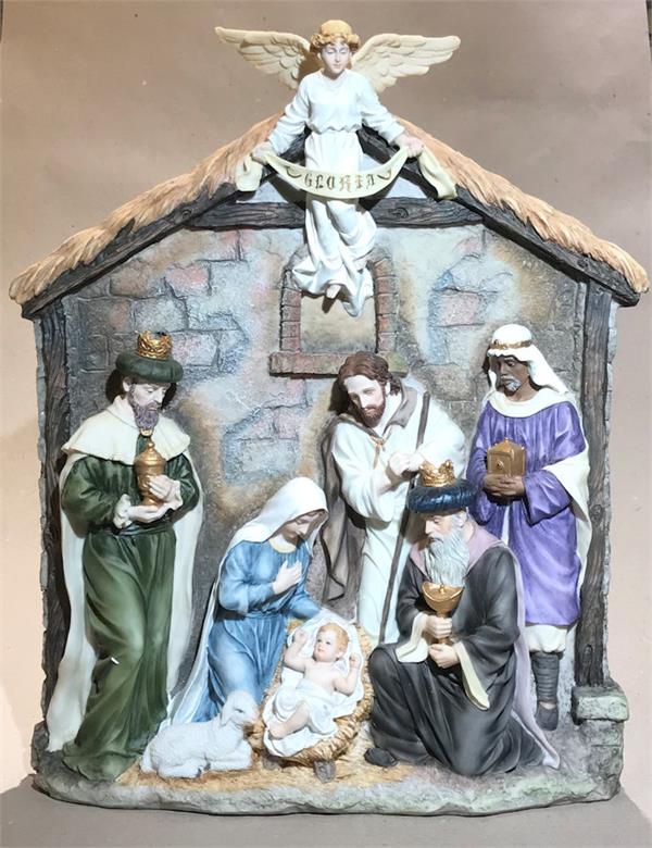 16" Nativity Plaque Veronese Resin, Stands or Hangs, # 99396