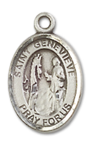 St. Genevieve Charm Medal, Sterling Silver, 1/2", Your choice of chain, # 9966