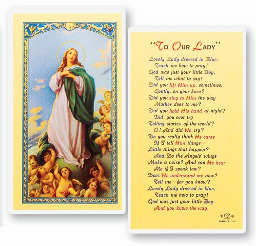 Lovely Lady Dressed in Blue Laminated Holy Card, # 99782
