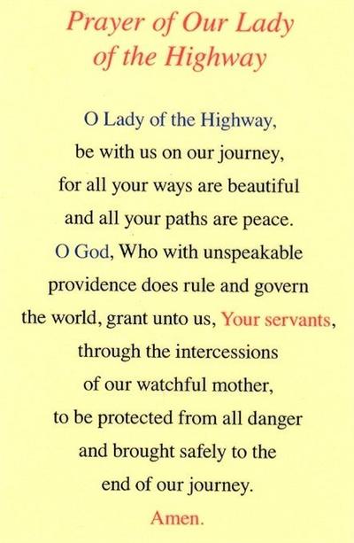 Prayer to Our Lady of the Highway, Laminated Holy Card,. # 99801.