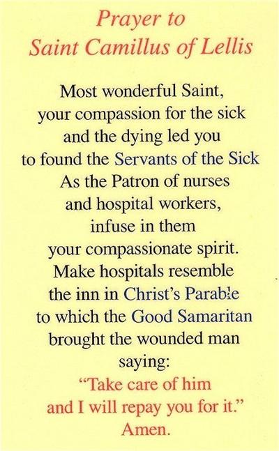 St. Camillus of Lellis Laminated Holy Card, # 99849